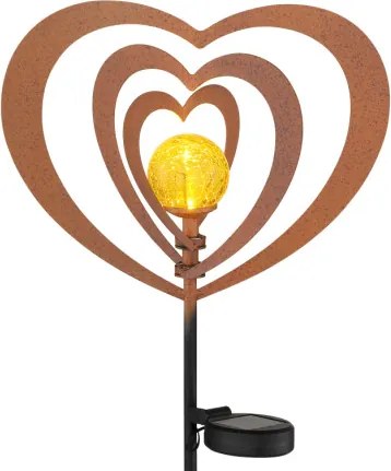 Globo 36580R Solar lámpa, fém, rozsda hatású, fekete fém, matt fekete műanyag, borostyánszínű gömb repedezett üveg hatással, tolókapcsoló, AAA 300mAh 1.2V elemmel, IP44, HxSzxM: 280x60x820mm, tartozék: LED 0.06W 3V, 3000K