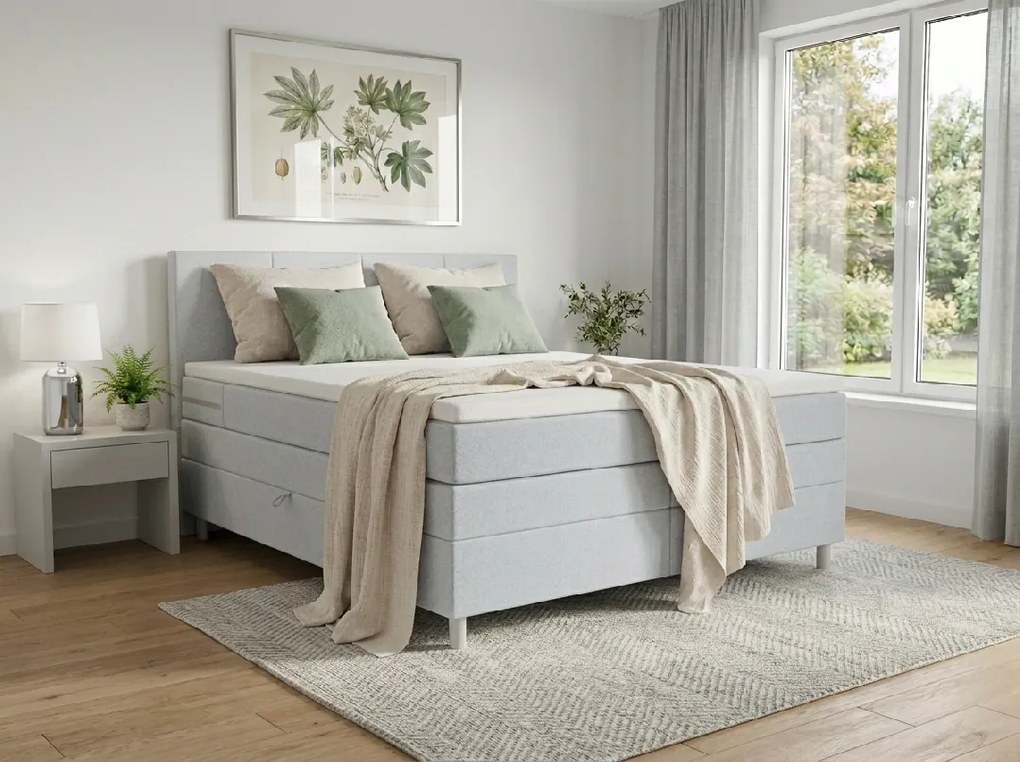 Kárpitozott Boxspring Ágy CARINA 140x200 cm világosszürke Matrac: Bonell rugós matrac