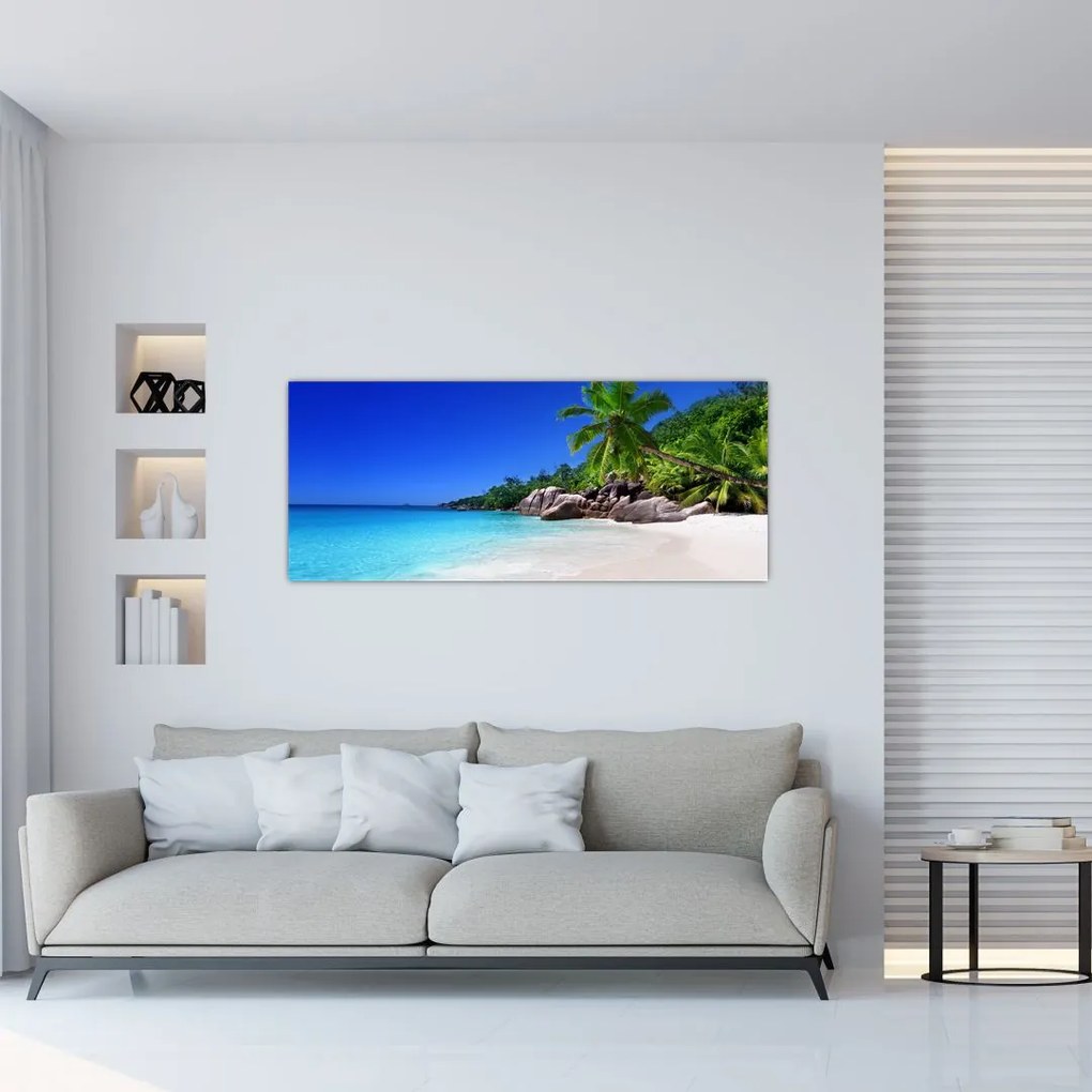 Kép a strandról a Praslin szigeten (120x50 cm)