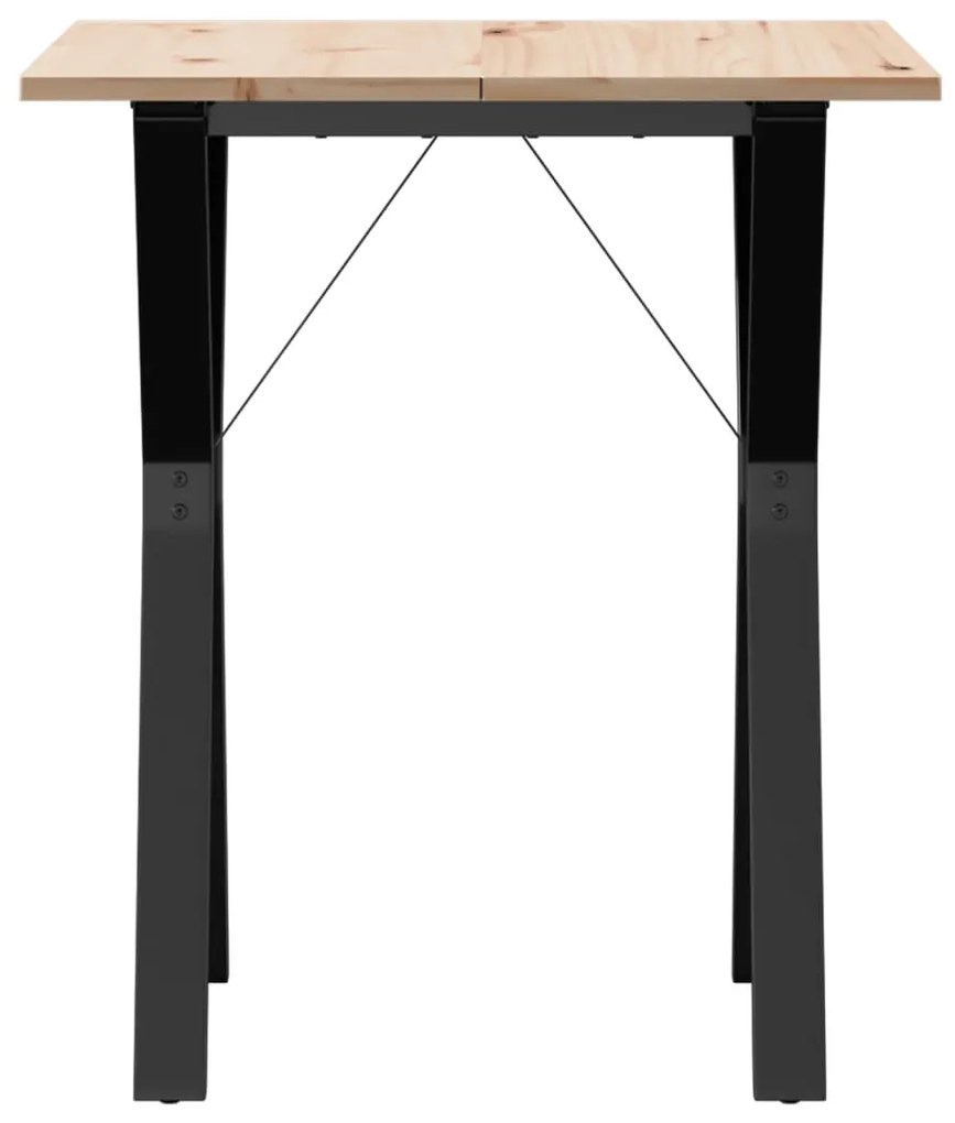 Tömör fenyőfa és acél étkezőasztal Y-vázzal 70x70x75 cm