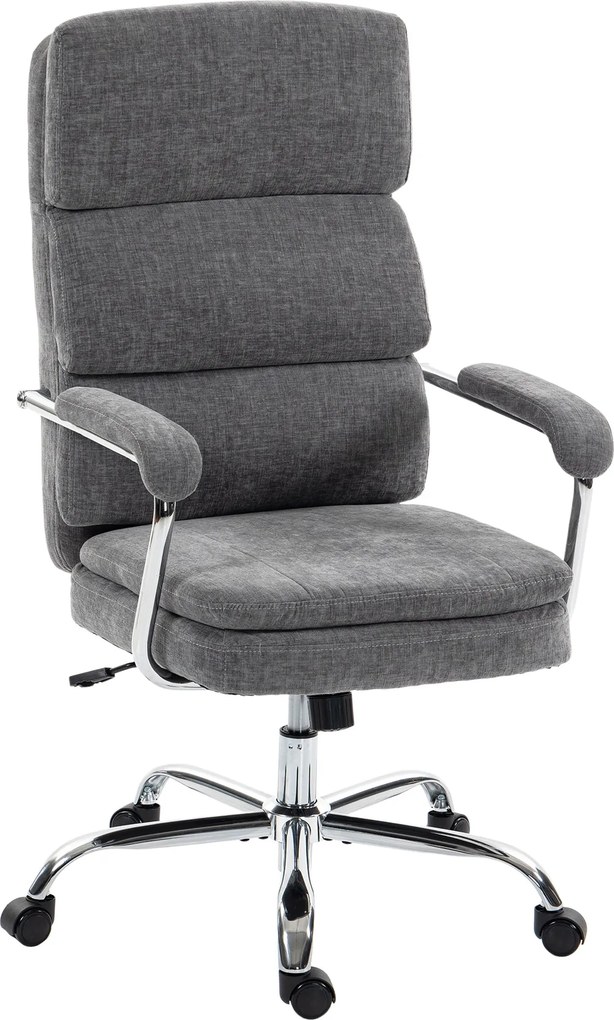 HOMCOM ergonomikus chenille irodai szék párnázott kartámaszokkal, állítható magasság és dőlésszög, 360° forgás, szürke | Aosom