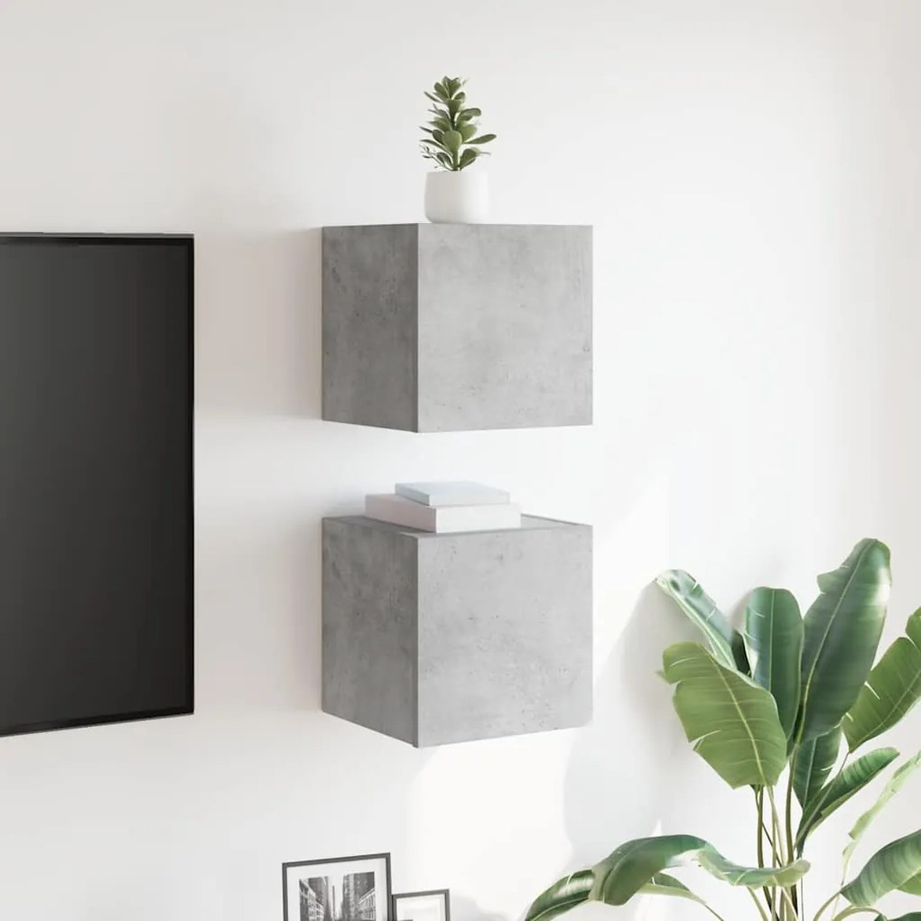 2 db betonszürke falra szerelhető TV-szekrény 30,5 x 30 x 30 cm