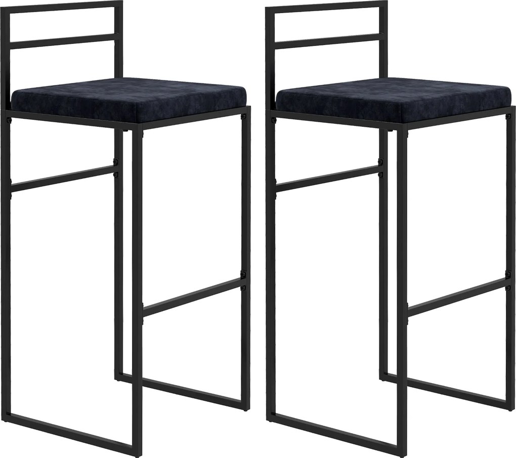 HOMCOM 2 darabos bárszék készlet, 74 cm magasság, acél szerkezet, bársony ülőpárna, lábtartó, elegáns modern stílus, fekete | Aosom