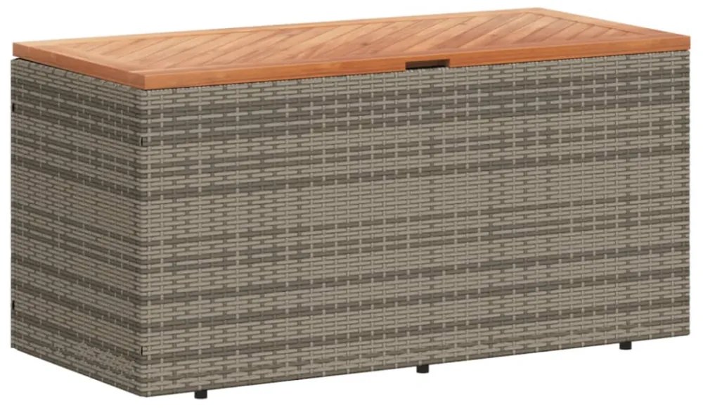 szürke polyrattan és akácfa kerti tárolóláda 110 x 50 x 54 cm