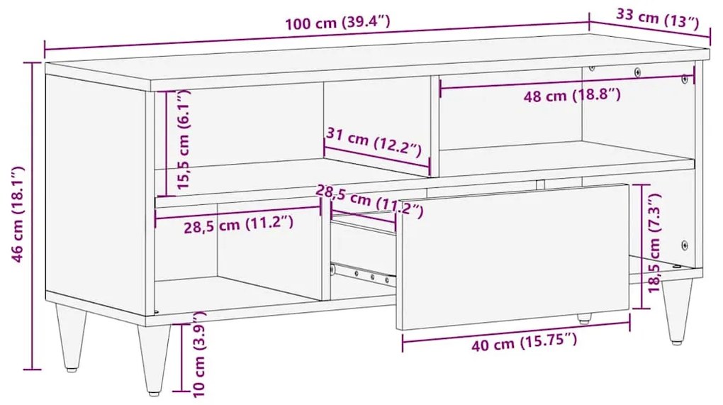 Média tárolószekrények és állványok Barna 100 x 33.5 x 46 cm