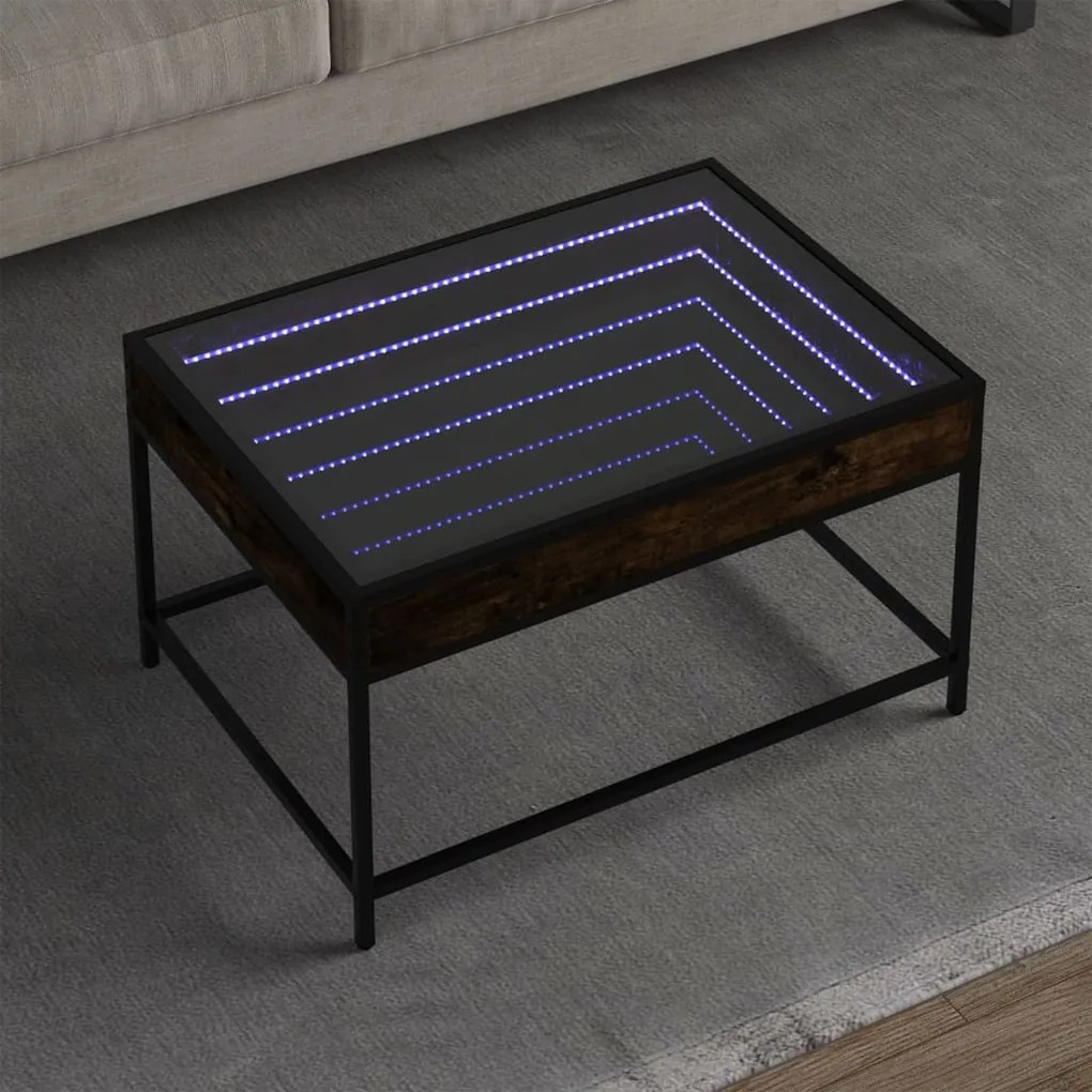 Füstös tölgy végtelen hatású LED-es dohányzóasztal 70x50x41 cm