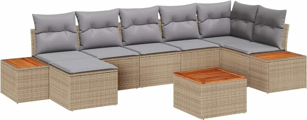 vidaXL Kerti Kanapé Szett 8 pcs Beige és Világosszürke Polyrattan