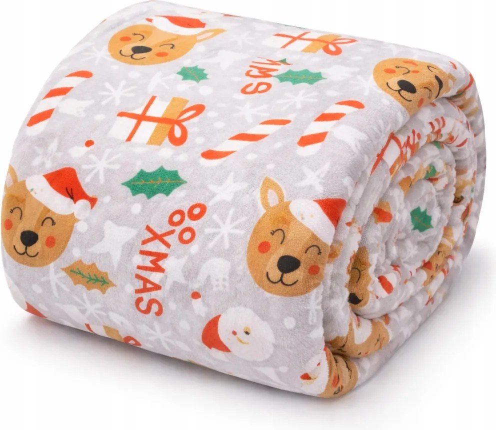 Karácsonyi Takaró 150x200 Szürke Pléd Karácsonyi Mikulás Refiferek Mikulás Ajándék