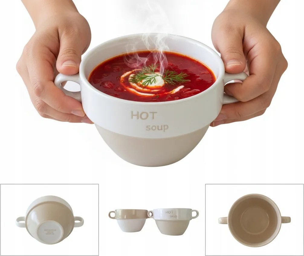 Leveses Tál Szett 2 Db Borscsleves Tál 500ML Reggelizős Tál Ø 13 CM