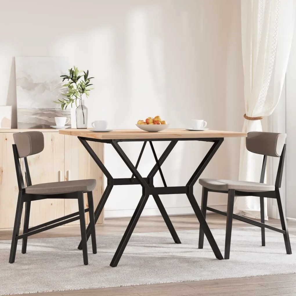 tömör fenyőfa és öntöttvas étkezőasztal Y-vázzal 90x90x75,5 cm