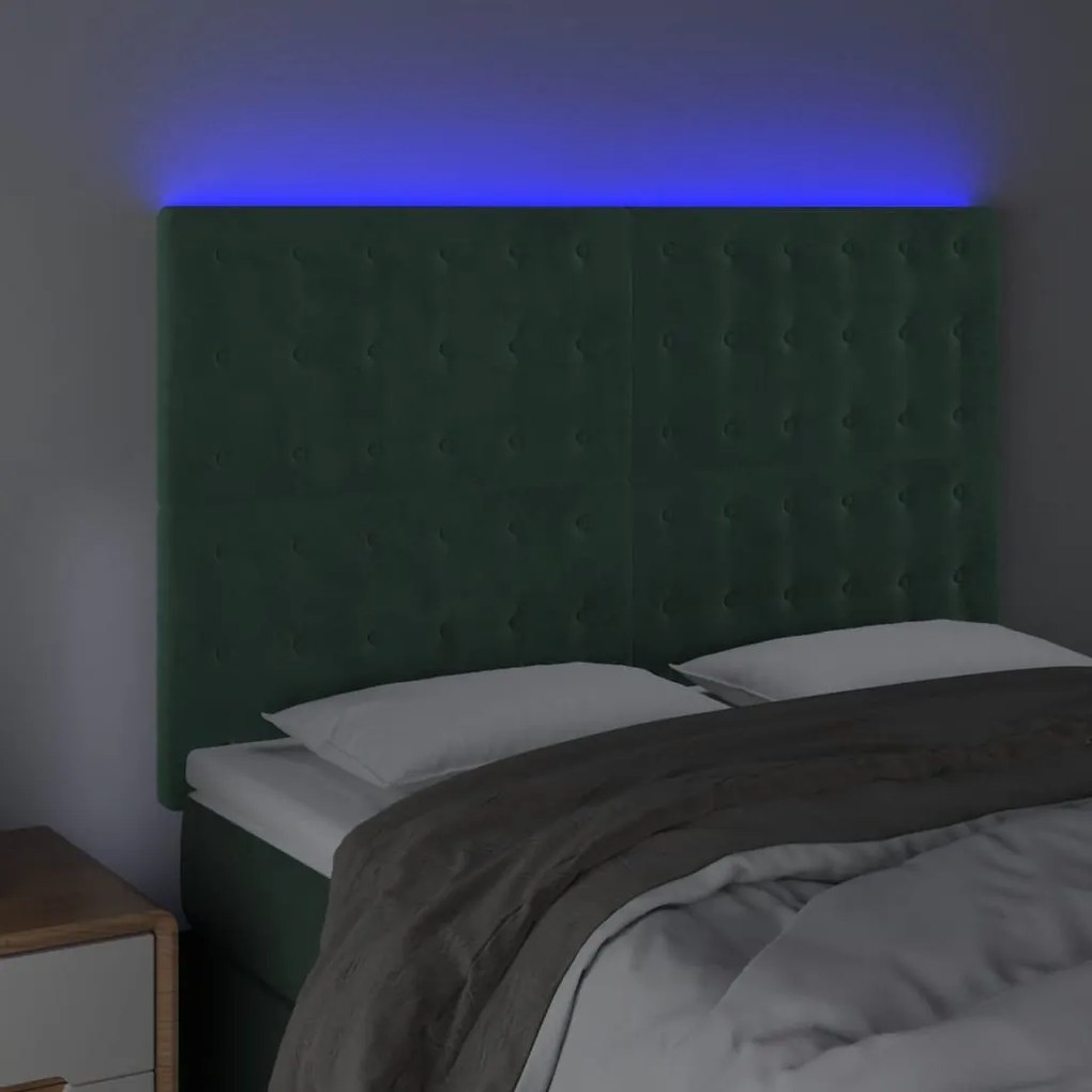 sötétzöld bársony LED-es fejtámla 144x5x118/128 cm