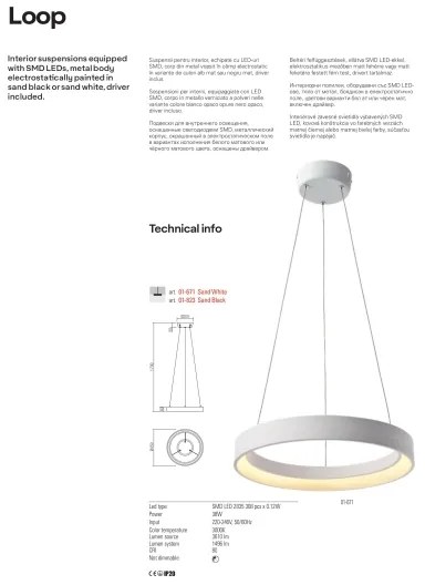 Redo 01-672 - LED Csillár zsinóron LOOP LED/48W/230V átm. 60 cm fehér