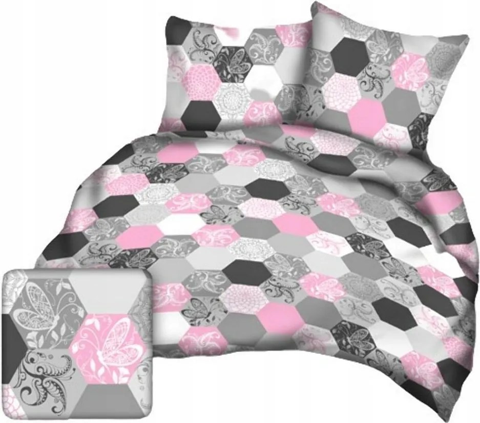 Fakéreg párnahuzat 50x60 szürke rózsaszín hexagon kéreg