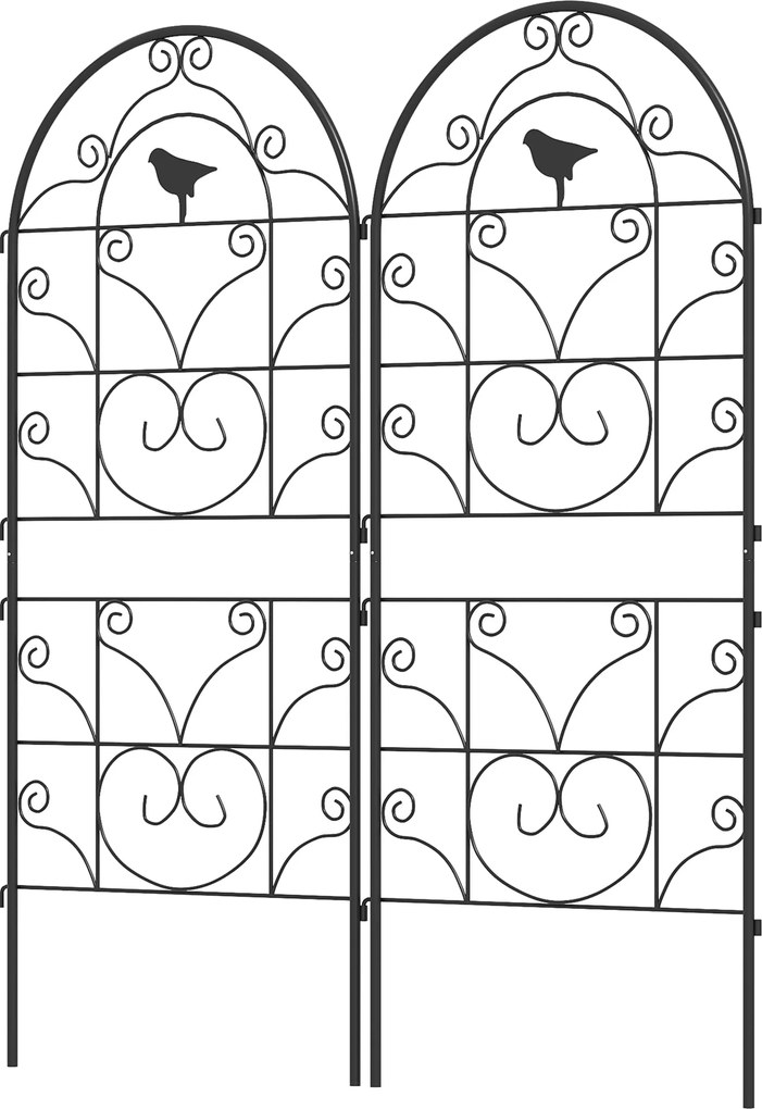 Outsunny Fém Rács 2 Részes Készlet Növényekhez Rozsdamentes Rács Madármintával Futónövényekhez 50x120 cm Rács Szobanövényekhez Paradicsomhoz Virágokho