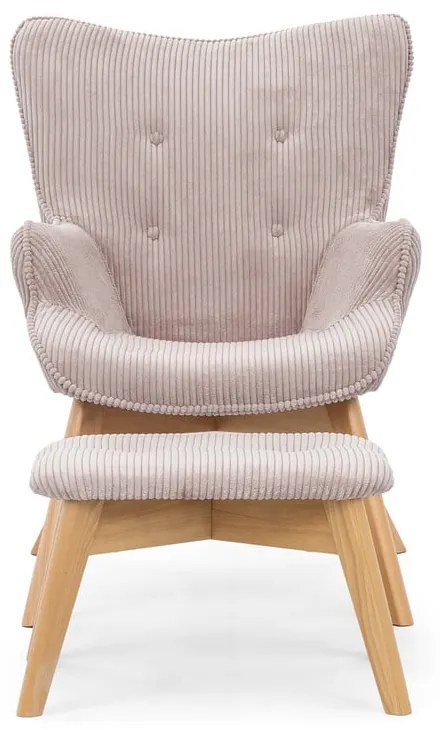 Világos rózsaszín kordbársony fotel lábtartóval Niko – Ropez