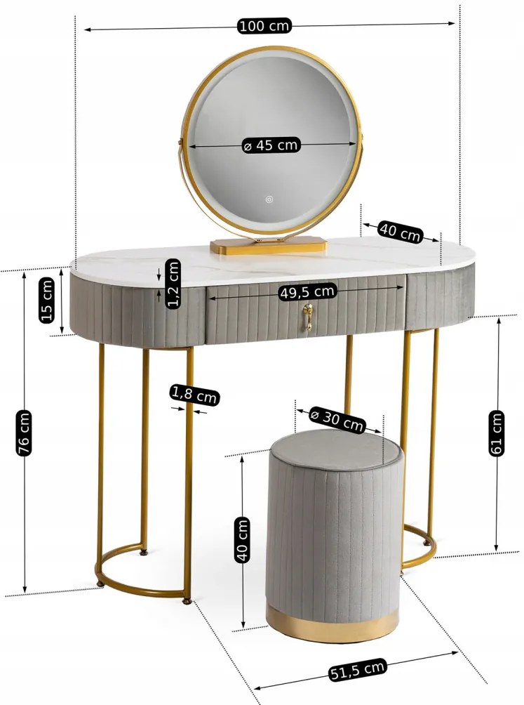 Toaletka SARAH Szara/Złota