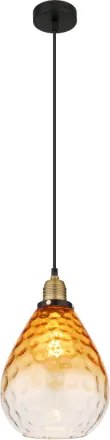 Globo 15786H Függeszték fém fekete matt, borostyán színű/átlátszó színátmenetes üveg búra, fém matt sárgaréz színű, fekete PVC kábel, magassága rövidíthető, ø: 210mm, M: 1200mm, 1x E27 60W 230V izzó nélkül