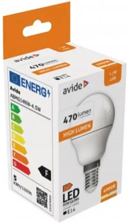 LED izzó, E14, kisgömb, G45, 4,5W, 470lm, 4000K, AVIDE (AVLED021)