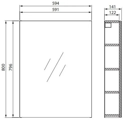 Cersanit City, tükörszekrény 60x14x80 cm, fehér, S584-024-DSM