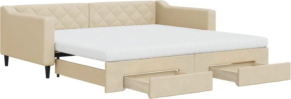 vidaXL krémszínű kihúzható szövet heverő fiókkal 100x200 cm