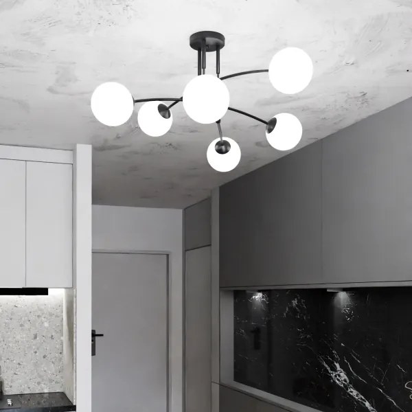 Csillár PREGOS 6xE14/10W/230V fekete/fehér