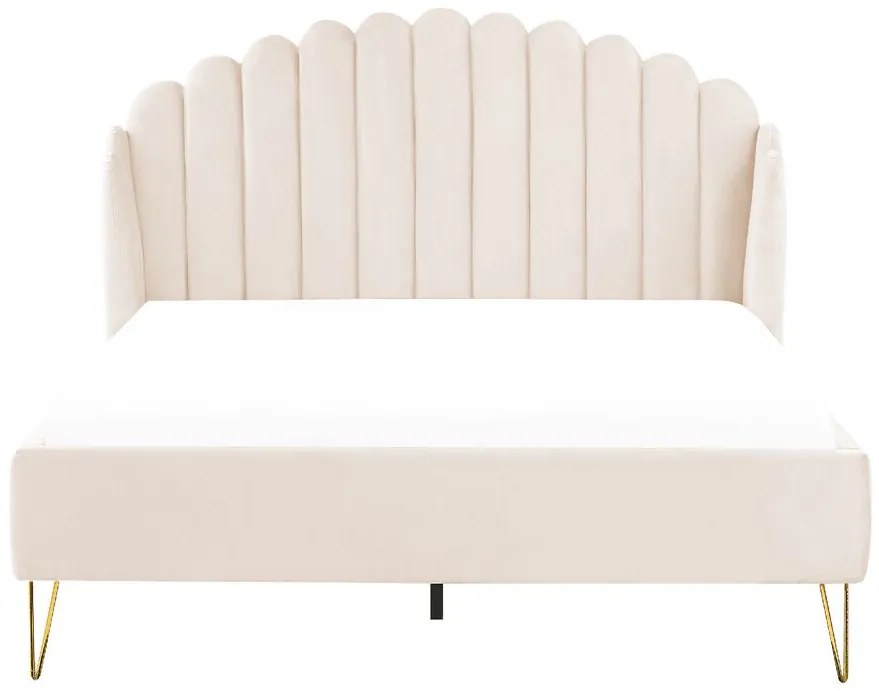 Franciaágy 140 cm Alise (bézs bársony) (ágyráccsal). 1077500