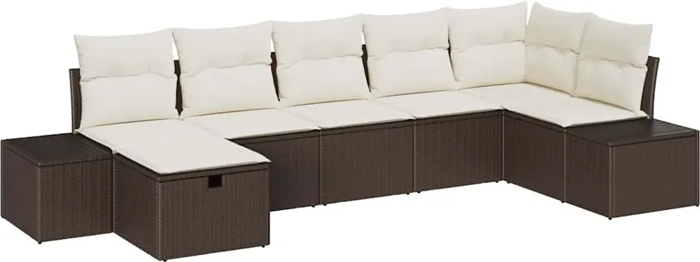 vidaXL Kerti Kanapé Szett párnával 7 pcs Barna polirattan
