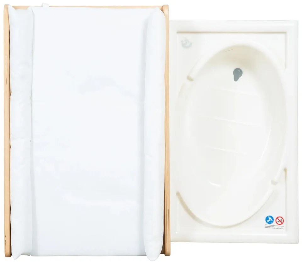 Fehér-natúr színű pelenkázó feltét nyírfa dekorral Baby Pool – Roba