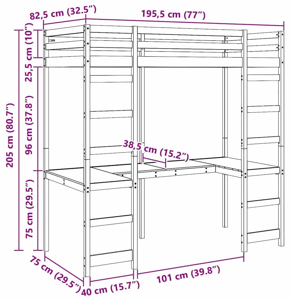 vidaXL Tetőtéri ágykeret Természetes 75 x 190 cm Tömör fenyőfa