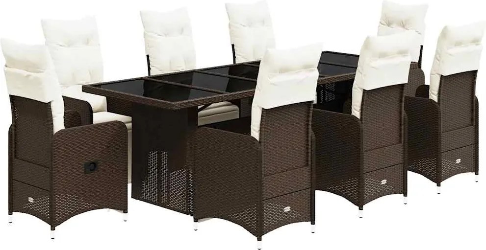 vidaXL 9 részes barna polyrattan kerti bisztrógarnitúra párnákkal