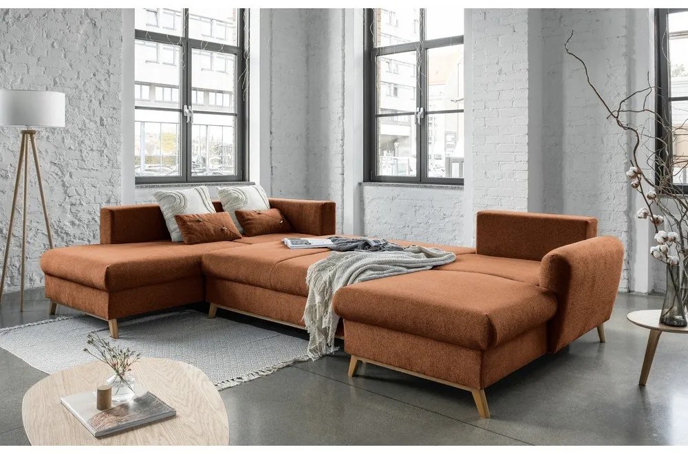 Scandic Lagom narancssárga kinyitható U alakú kanapé, bal oldalas - Miuform