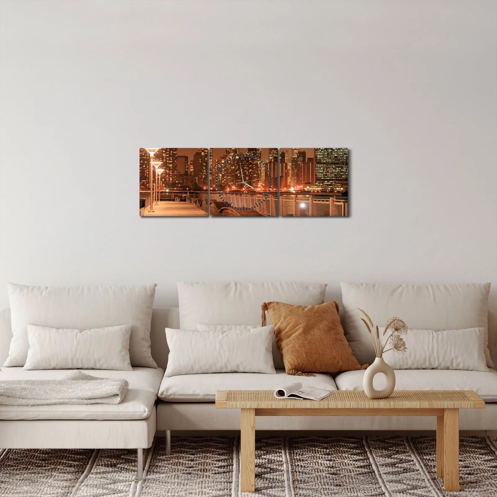 Kép - Éjszakai város (órával) (90x30 cm)