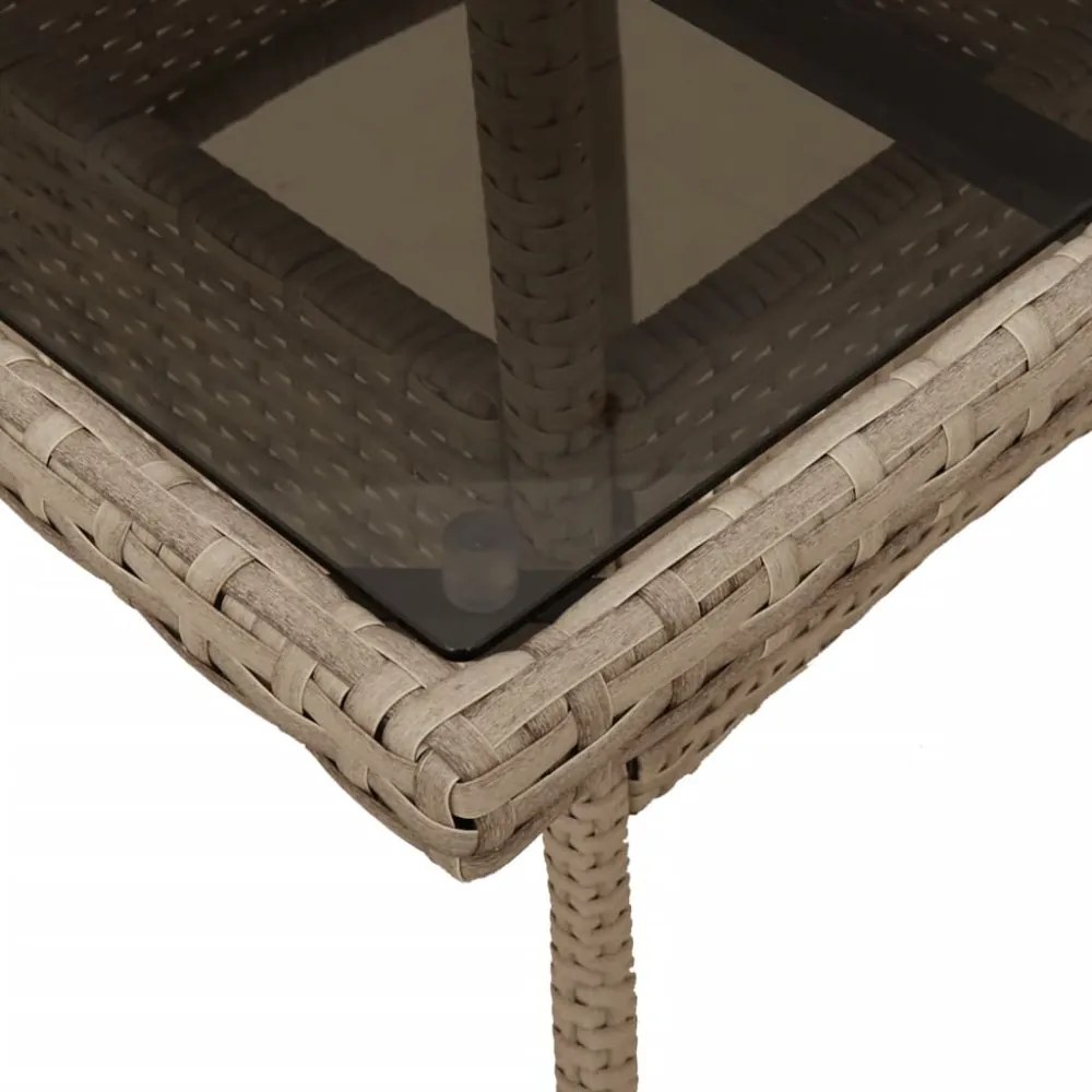 bézs polyrattan üveglapos kerti asztal 80 x 80 x 75 cm