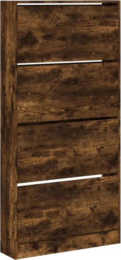 vidaXL füstös tölgy cipőszekrény 4 kihajtható fiókkal 80x21x163,5 cm