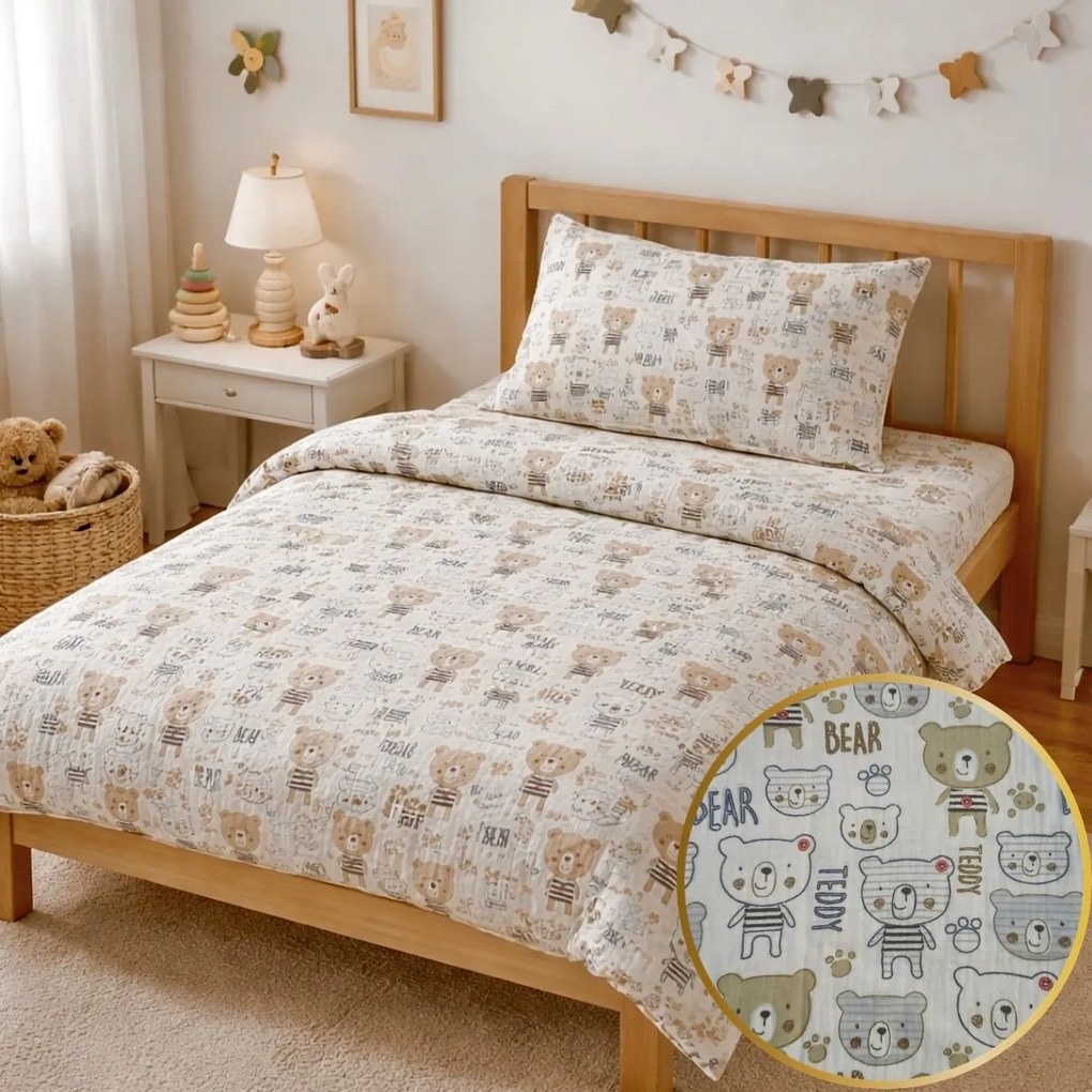Muszlin ágyneműhuzat Teddy Bear TiaHome - Detský set 130x90cm + 65x45cm