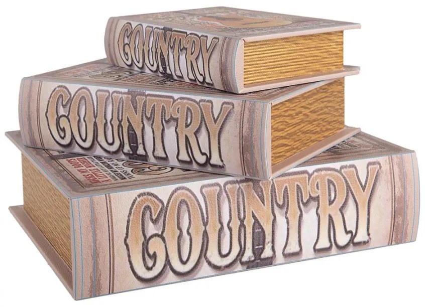 Gitáros könyv alakú vintage fa tároló doboz szett 3 részes Country