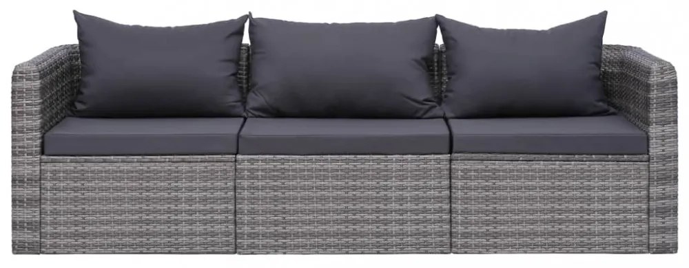 3-részes szürke polyrattan kerti ülőgarnitúra párnákkal