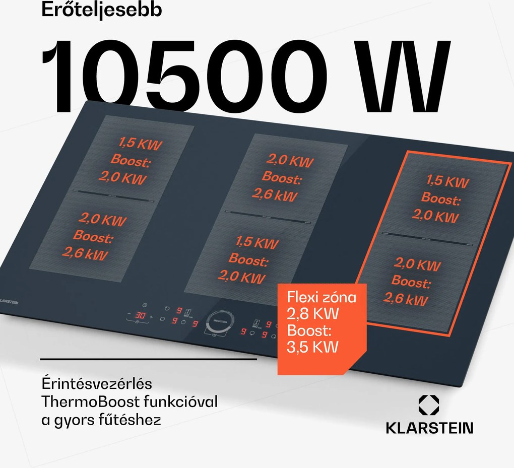 Klarstein Delicatessa 90 Full Flex beépített indukciós főzőlap, 7500 W, Flexi zóna, Booster, Indukció