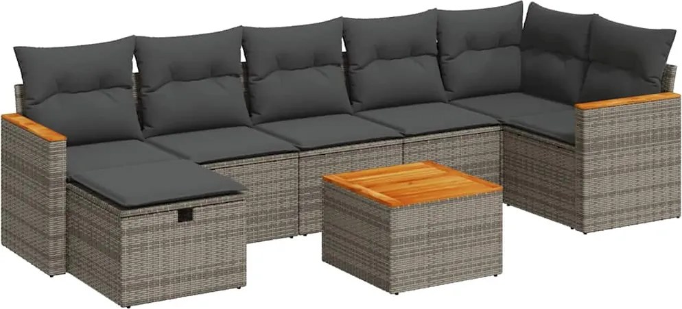 vidaXL 8 részes szürke polyrattan kerti ülőgarnitúra párnákkal