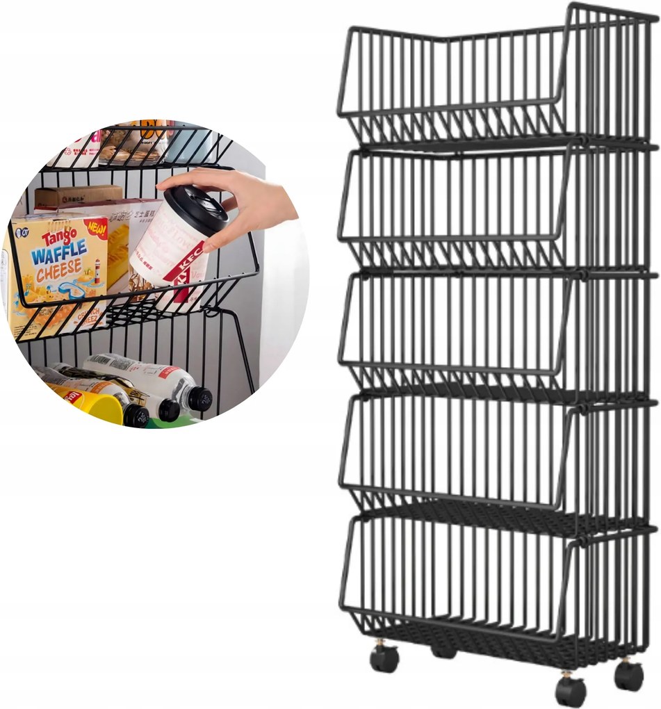 XXXL Mobil Konyhai Fürdőszobai Könyvespolc 50cm széles 5 szint Kosarakkal