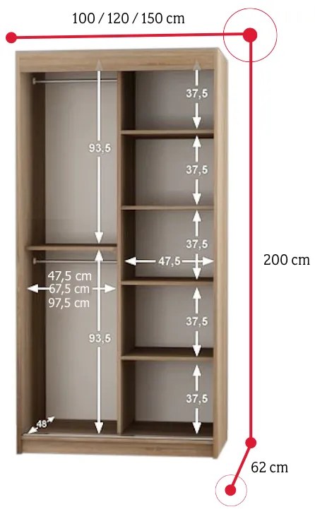 MORI 3 ruhásszekrény, 100x200x62, fehér