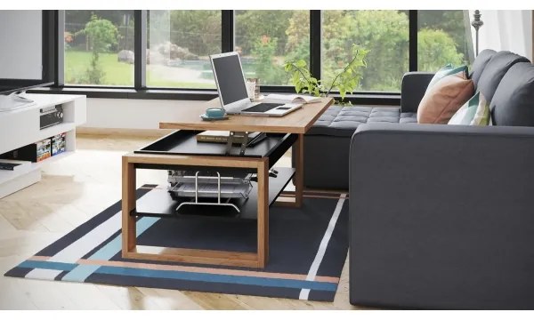 NEA konferencia asztal emelhető lappal és polccal, craft tölgy/fekete