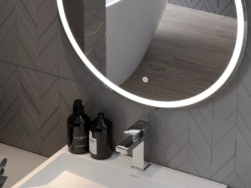 Mexen Gobi, LED kör alakú fürdoszobai tükör háttérvilágítással 80 cm, 6000K, páramentes, 9801-080-080-611-00