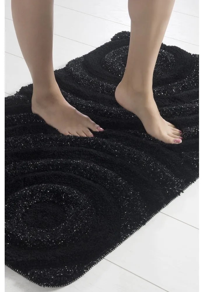 Fekete fürdőszobai kilépő szett 3 db-os 100x60 cm Wave – Foutastic