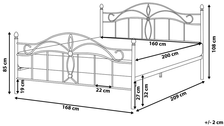 Franciaágy 160 cm ANTALIA (ágyráccsal) (fehér). 1007094