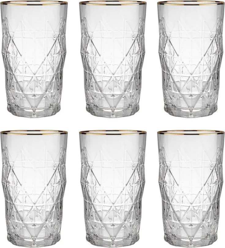 UPSCALE long drink pohár arany szegéllyel 460ml, 6 db-os készlet