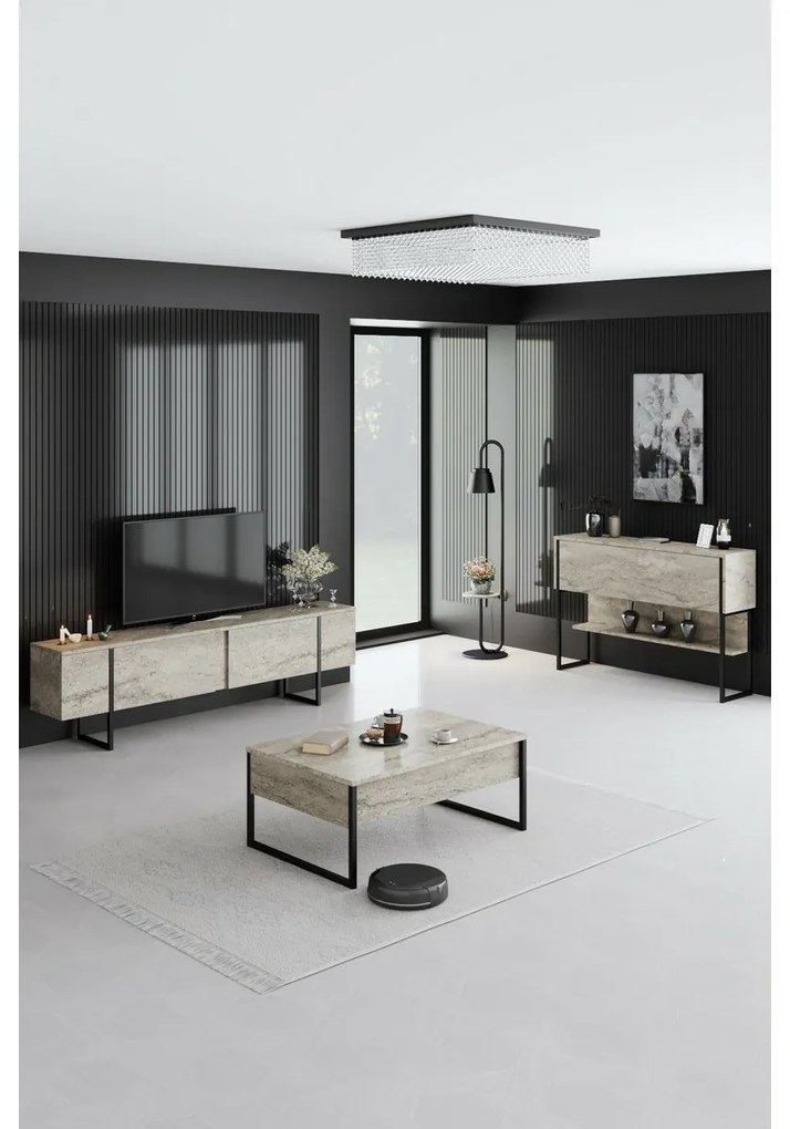 Luxe Travertine and Black konferenciaasztal