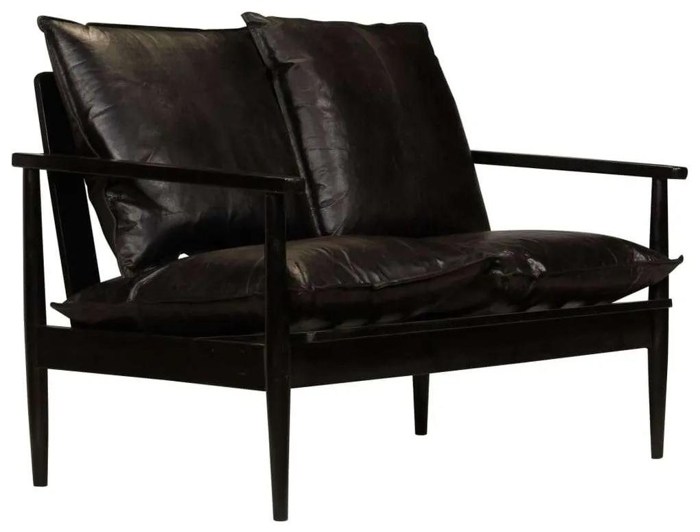 vidaXL fekete valódi bőr és akácfa kétszemélyes kanapé