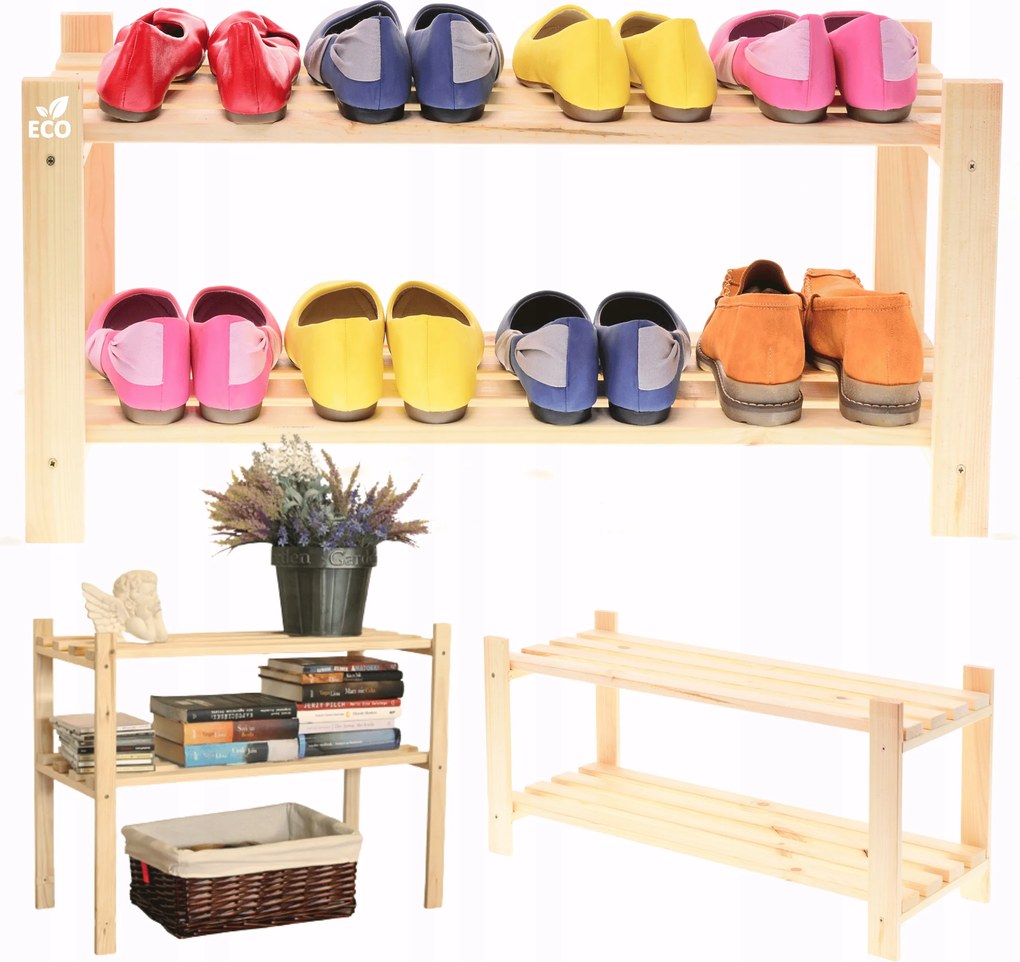 Cipőtartó állvány cipős könyvespolc játék fenyő állvány 2 polc Eko