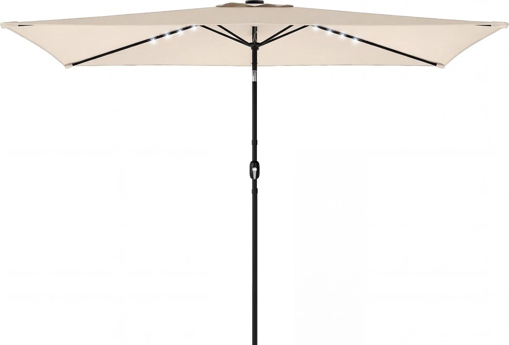 Outsunny kerti napernyő, 289×250 cm, 24 napelemes LED, dönthető ponyva, fém oszlop, krémszín | Aosom